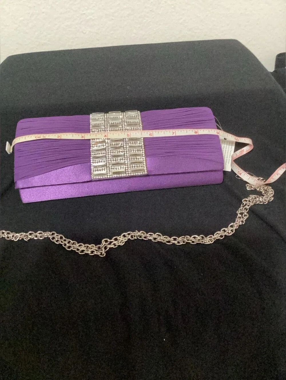 Purple Satin Evening Clutch with Rhinestone Accent